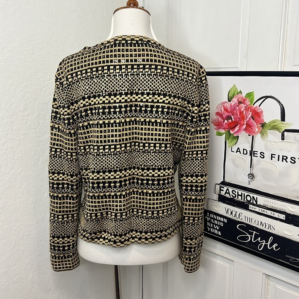 Vintage St. John by Marie Gray Gold & Black Sequins Cardigan Size S - Picture 3 of 10